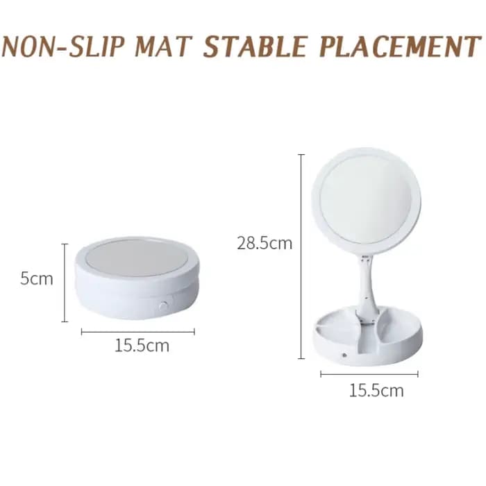 Miroir de maquillage LED à double alimentation (pile sèche/USB)