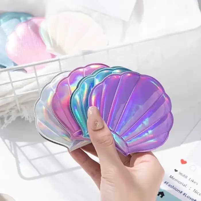 Rêve Laser couleur coquille forme miroir de maquillage 2X grossissant Portable Double face pliant poche Kawaii