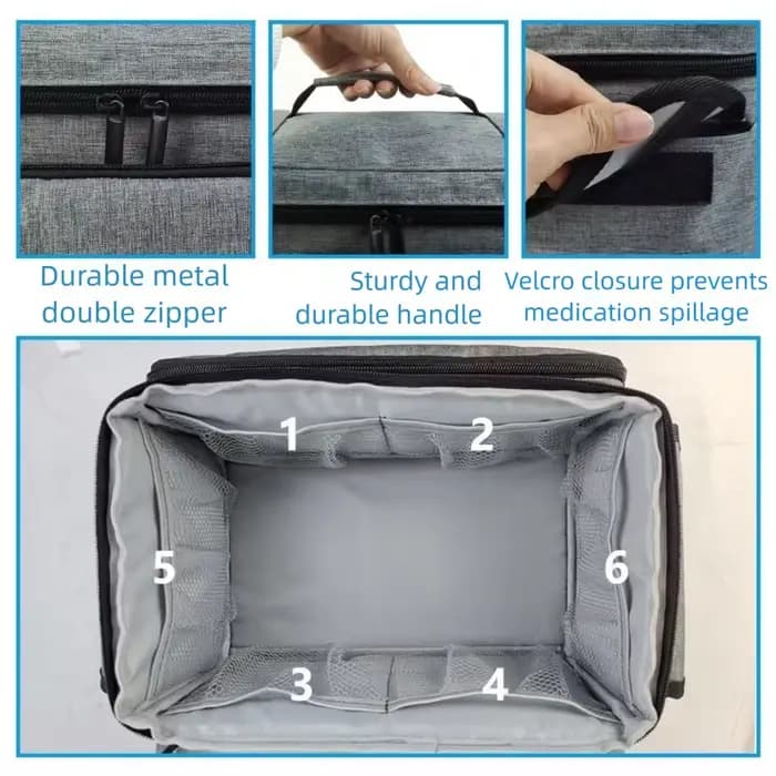 Sac de Kit de médicaments de grande capacité, poignée de rangement tripée, sac de transport de médicaments, boîtes à médicaments portables à fermeture éclair en couches pour Camping