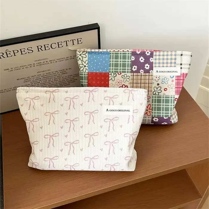 Trousse de maquillage de voyage en velours côtelé avec motif d'arc