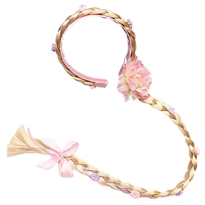 Perruques de déguisement de princesse raiponce, longues bandeaux tressés avec fleurs, accessoires de Costume pour filles