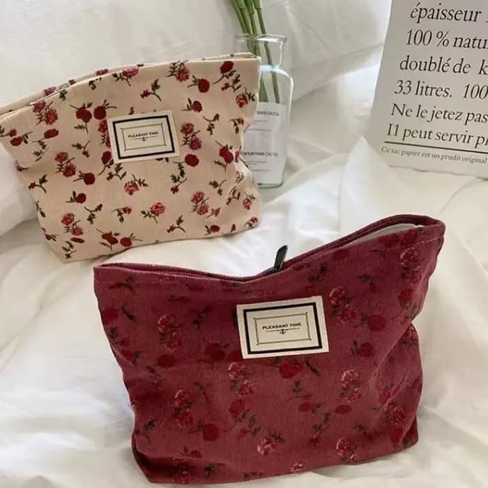 Sac à cosmétiques en velours côtelé pour femmes