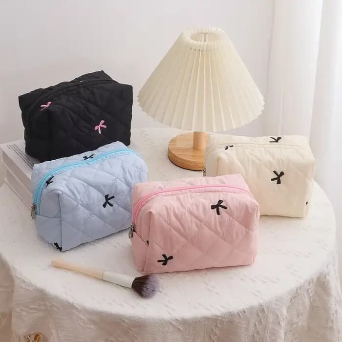 Trousse de maquillage brodée avec nœud pour femmes