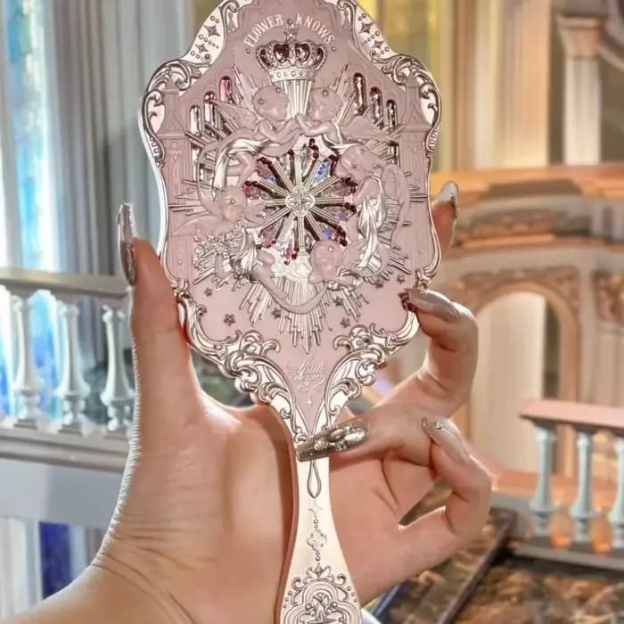 FLOWER KNOWS Collection Little Angel Miroir de poche 3 types Relief exquis Outils de maquillage Rose Noir Blanc Alliage Moulage par injection