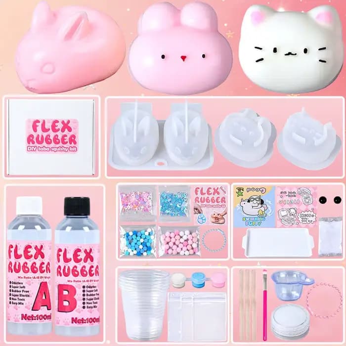 Kit de fabrication de squishies Taba DIY : Fournitures d'artisanat pour la création de figurines de chats et lapins en mousse, cadeaux de décompression
