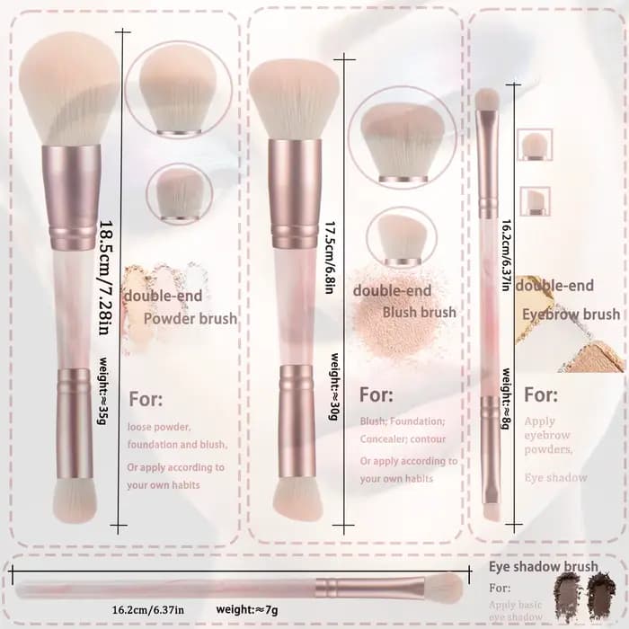 Pinceau de maquillage double tête multi-usage pour poudre libre