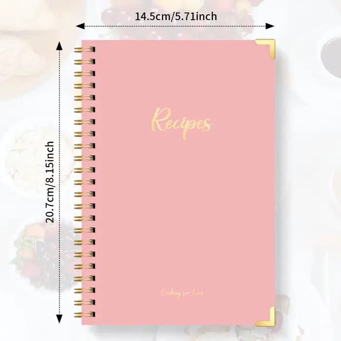 Livre de recettes A5, journal de cuisine en spirale avec ingrédients, directions, cours, redimensions et notes, planificateur de repas à couverture rigide pour la cuisine