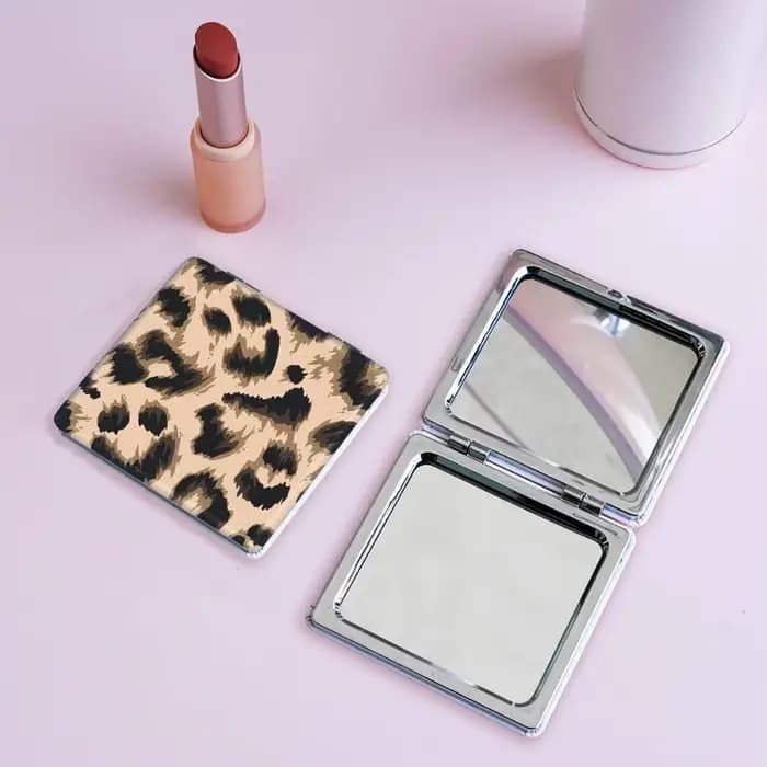 Miroir de maquillage carré double face imprimé léopard pour femme