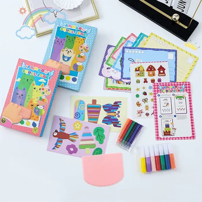 Kit d'art créatif multifonctionnel Rainbow Squeeze : Peinture au raclette, marque-pages originaux, cadeaux d'anniversaire amusants