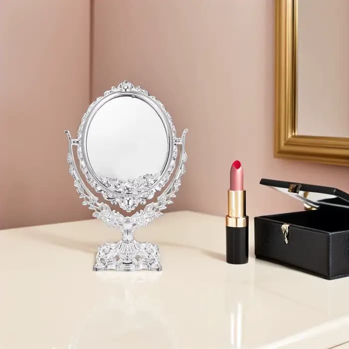Miroir de maquillage rétro 360 pivotant ovale Double face haute définition Vintage bureau debout Table de vanité
