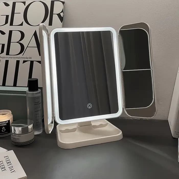 Miroir de maquillage triple pliable