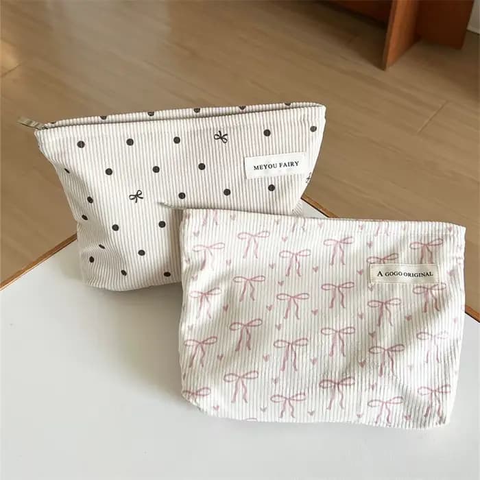 Trousse de maquillage de voyage en velours côtelé avec motif d'arc