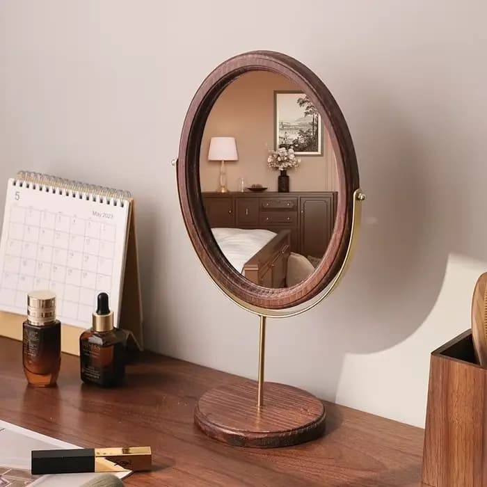 Miroir de courtoisie décoratif rétro en bois de style chinois