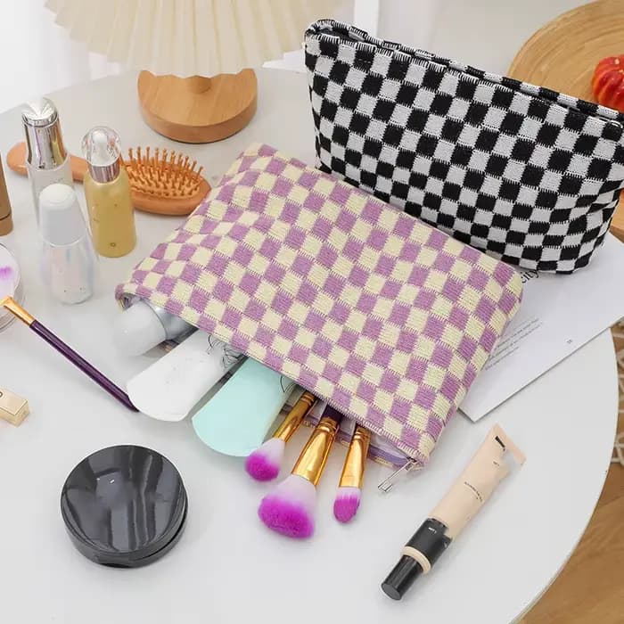 Trousse de maquillage à carreaux