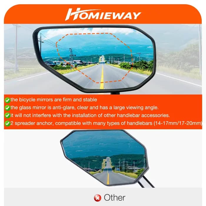 Rétroviseur de vélo pour guidon, rétroviseur de vélo pour extrémité de guidon, lentille en verre HD anti-éblouissement 360° ° Rétroviseur réglable pour vélo électrique, Mountai