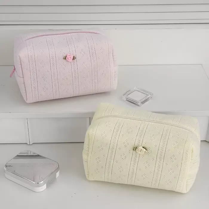 Trousse de maquillage florale avec nœud en dentelle pour femmes