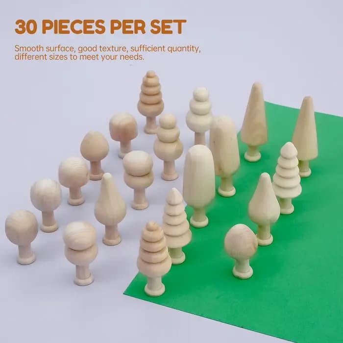 30/40 pièces arbres en bois inachevés peinture à la main couleur artisanat décor d'arbre de noël inachevé bois champignon peinture jouet cadeaux de noël