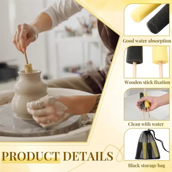 VELIF-12 pièces éponge de poterie pour éponges de poterie en argile avec bâton d'éponge à 2 densité pour éponge d'argile de pote
