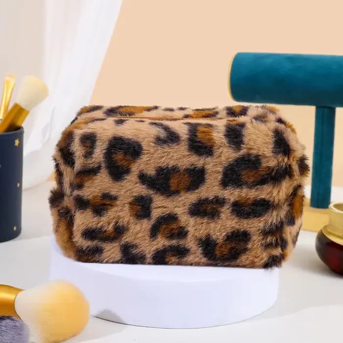 Sacs de maquillage en peluche léopard pour femmes