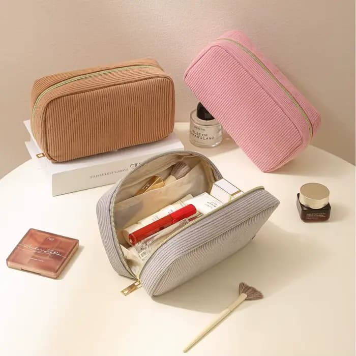 Nouvelle trousse de maquillage minimaliste en velours côtelé
