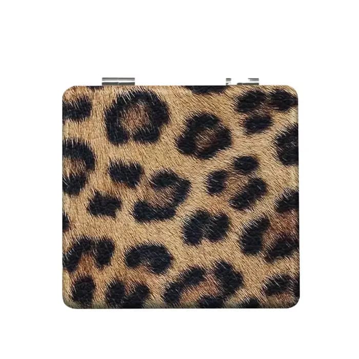Miroir de maquillage portable à imprimé léopard