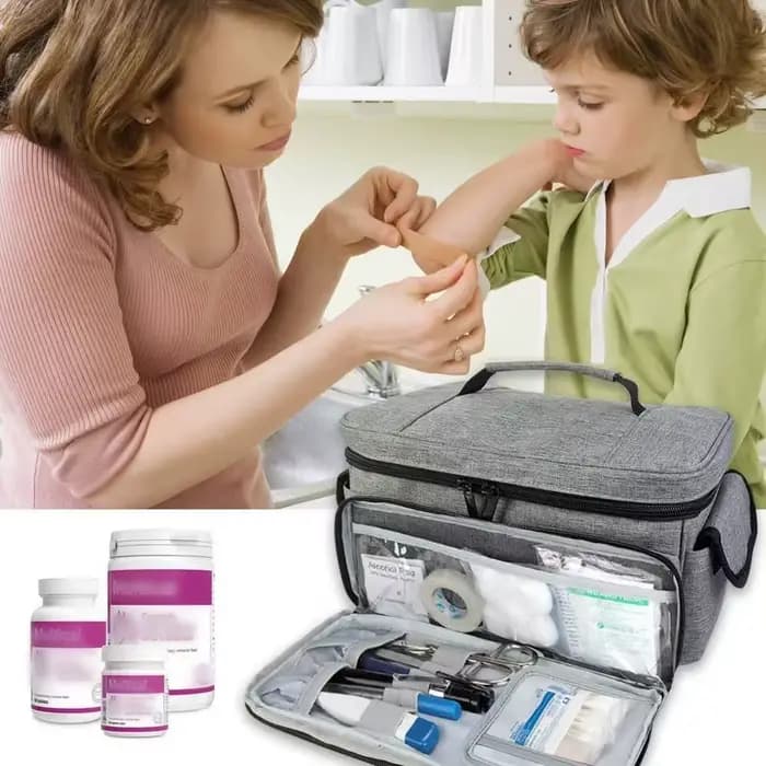 Sac de Kit de médicaments de grande capacité, poignée de rangement tripée, sac de transport de médicaments, boîtes à médicaments portables à fermeture éclair en couches pour Camping