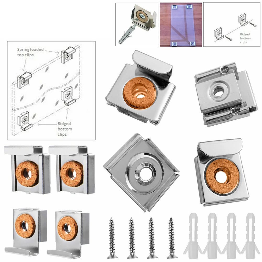 Kit de fixation murale pour miroir de salle de bains, 4 pièces, Clips de montage de miroir en métal