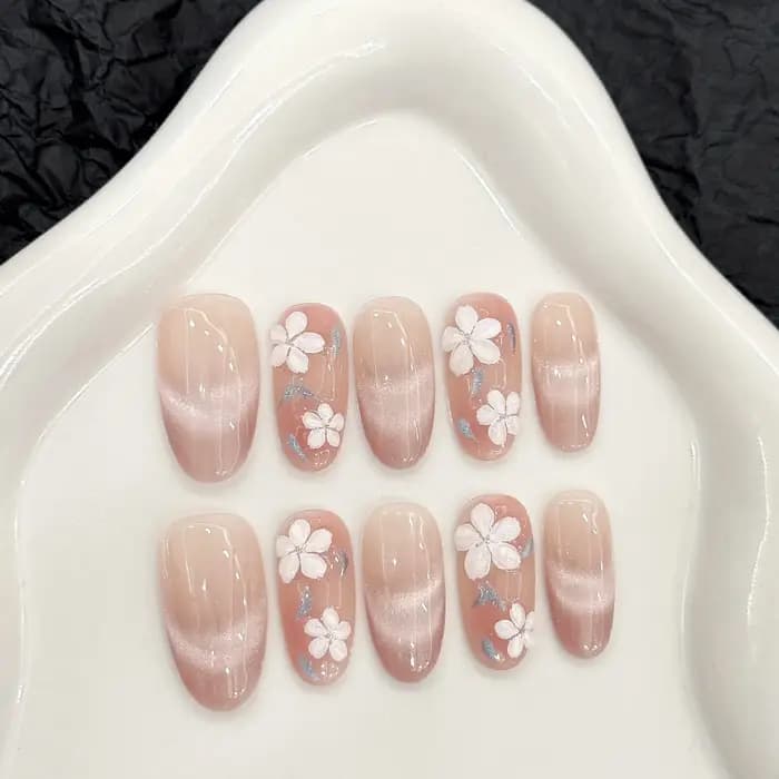 10 pièces Simple fait à la main faux ongles pointe dégradé rose Design