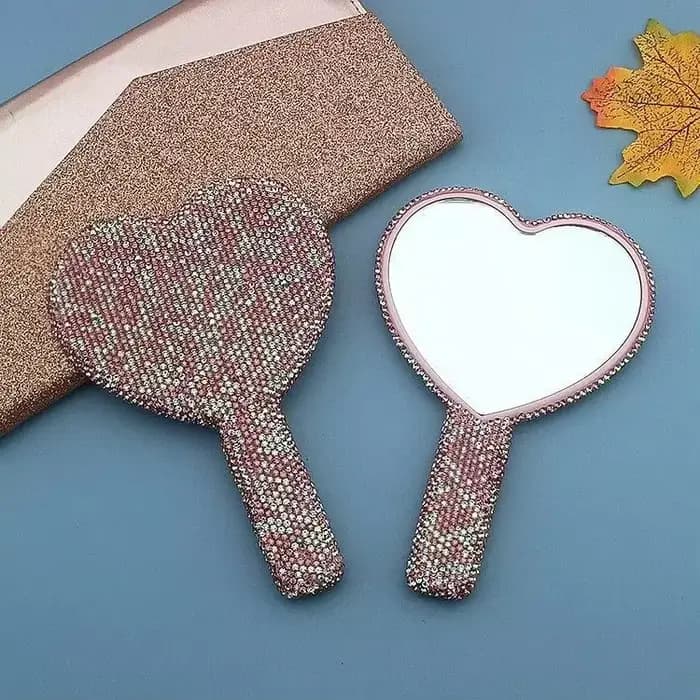 Miroir à main en forme de cœur de haute beauté avec diamants pour une réparation facile du maquillage
