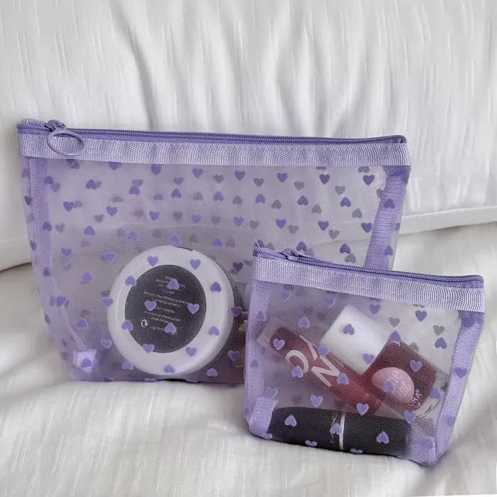 Trousse de maquillage en maille de velours violet