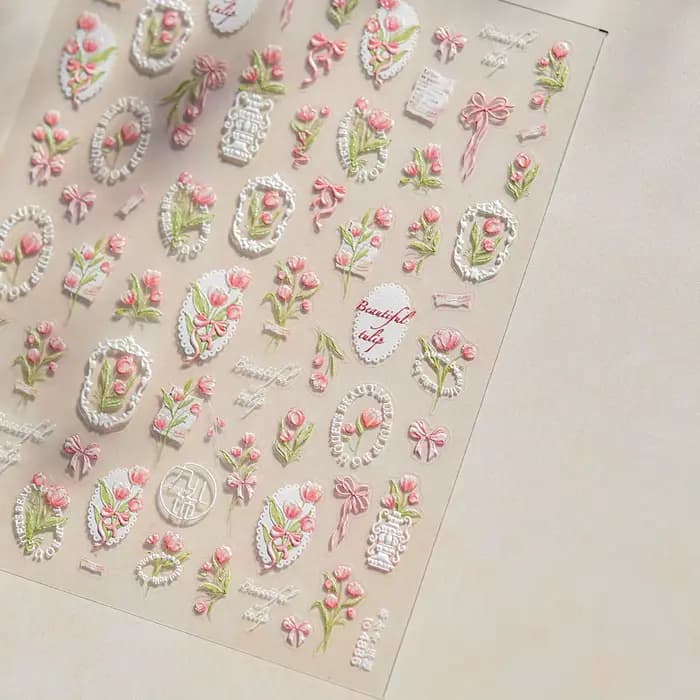 Autocollant 5D pour Nail Art, pétale de printemps, fleurs de cerisier, branche de pêche vivante, adh