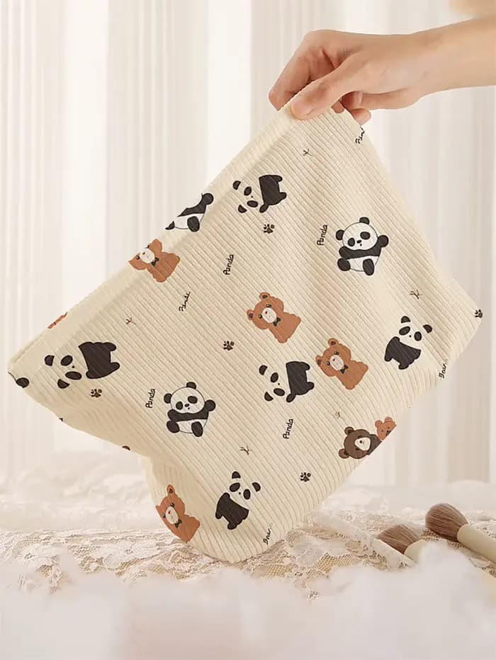 1 trousse de maquillage en velours côtelé à motifs panda