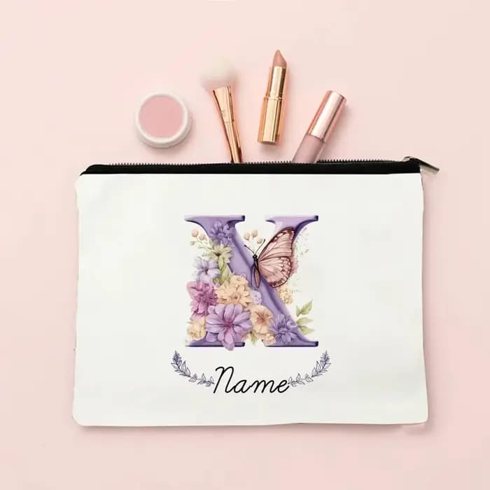 Pochette de maquillage personnalisée avec initiale et nom pour femmes