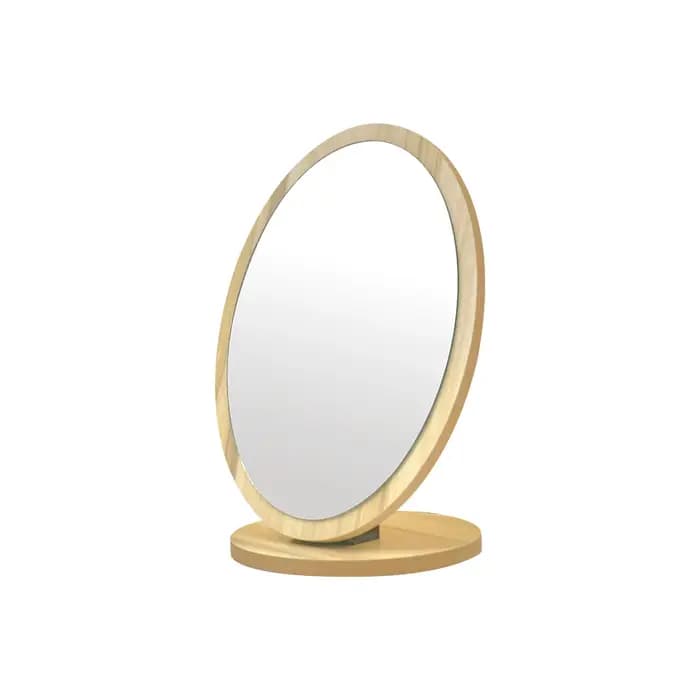 Miroir de maquillage rond en bois naturel 360 ° Miroir cosmétique de bureau HD rotatif, miroir de
