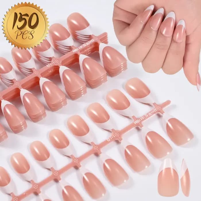 150 pièces faux ongles français pré-fabriqués cercueil sans cicatrice amande