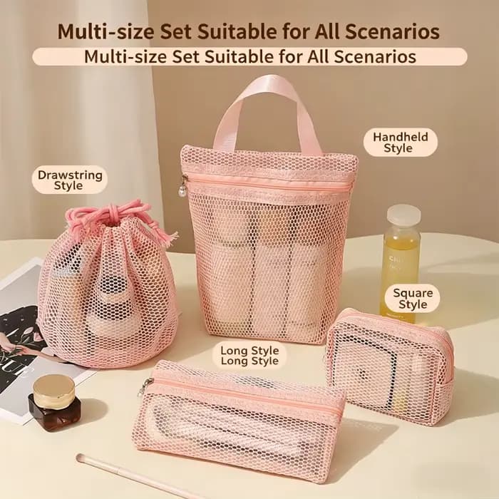Trousse de toilette de voyage - Sac de rangement respirant en tissu maillé de grande capacité pour articles divers