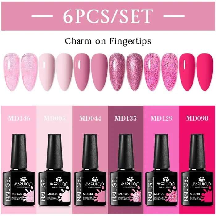 MSRUIOO 6 pièces nu rose Gel vernis à ongles ensemble paillettes coloré Semi Permanent UV Gel Kits bricolage Nail Art