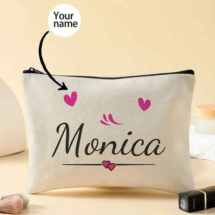 Pochette cosmétique personnalisée - Trousse de maquillage élégante pour femme avec fermeture éclair sécurisée et nom personnalisé