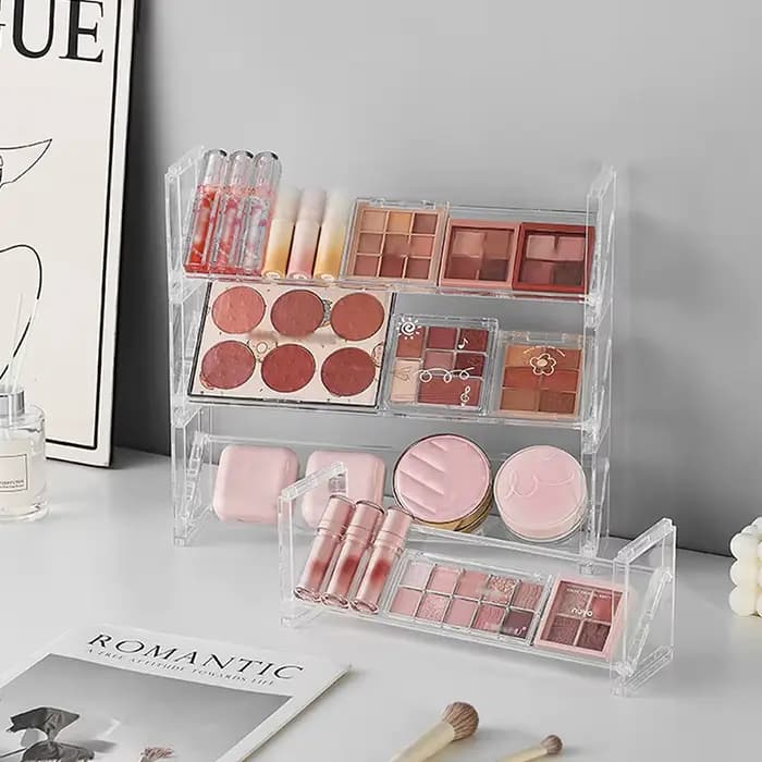 Présentoir à cosmétiques en acrylique à 3 niveaux, plateau multifonctionnel pour fards à paupières, étagère de rangement pour blush, organisateur créatif de jouets et de bibelots de bureau