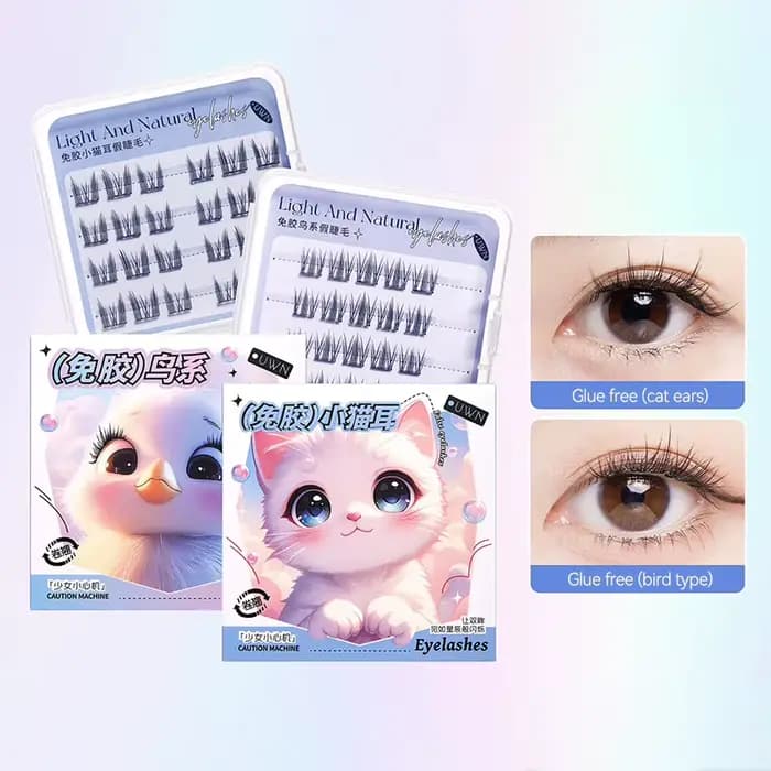 Faux cils sans colle – Série animale, boucles et volume naturels, bande fine segmentée pour une appl