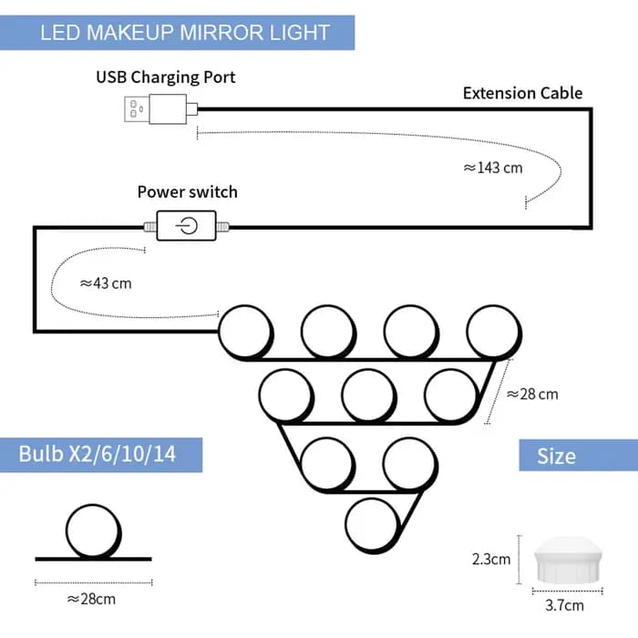 Lampe LED pour miroir de maquillage, lumière de remplissage pour coiffeuse, salle de bain, ampoule pour décoration de chambre à coucher, veilleuse à intensité variable en continu