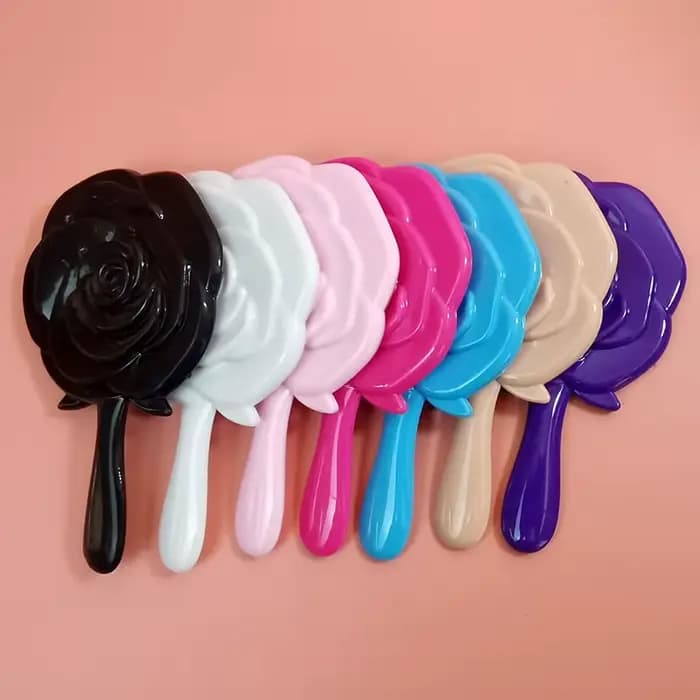 Miroir de maquillage vintage rose avec poignée pour femme