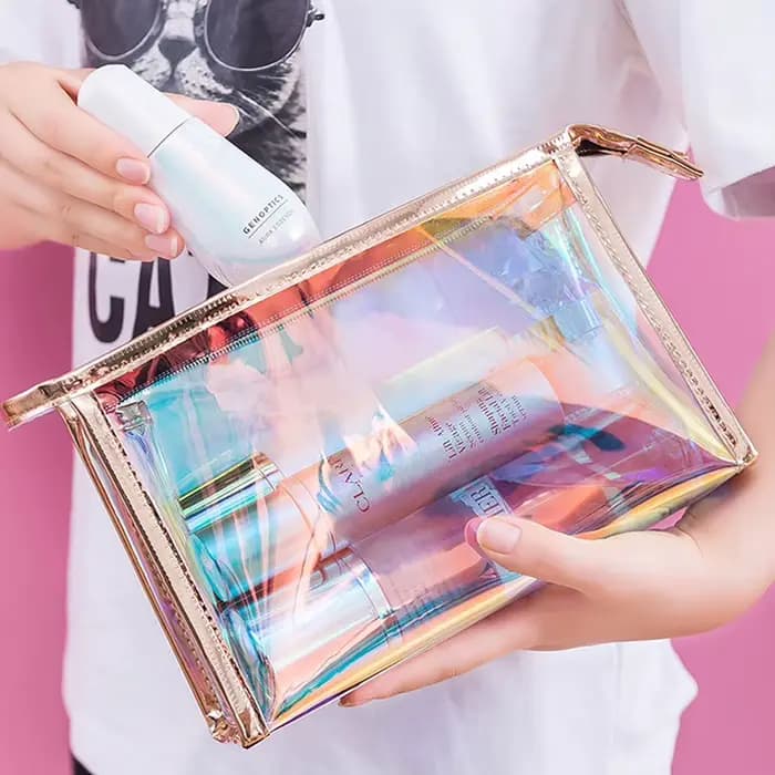 Trousse cosmétique holographique colorée pour femme