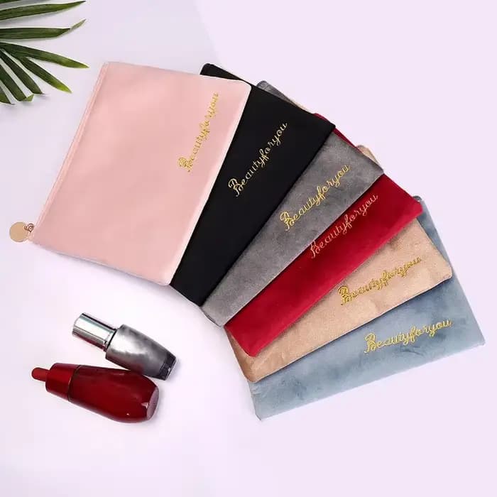 Trousse de maquillage en velours avec fermeture éclair pour femme