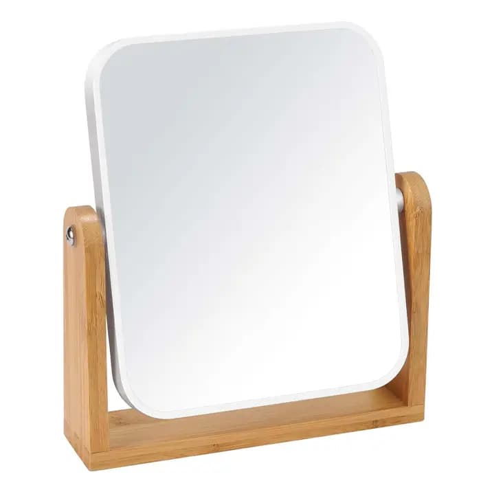 Miroir de maquillage de vanité avec support en bambou, Double face, pivotant à 360 degrés, grossissa