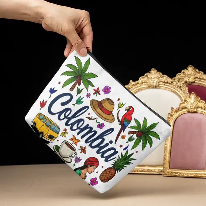 Trousse de maquillage avec imprimé collection d'éléments culturels colombiens