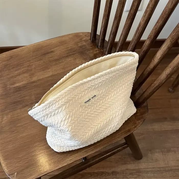 Trousse de maquillage en tissu tissé pour femmes, couleur unie, pochette à cosmétiques de grande capacité, petit organisateur, trousse de beauté à fermeture éclair pour l'extérieur