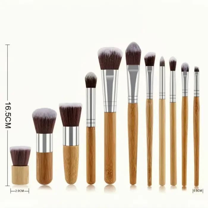 11 pinceaux de maquillage à poils souples avec manche en bambou