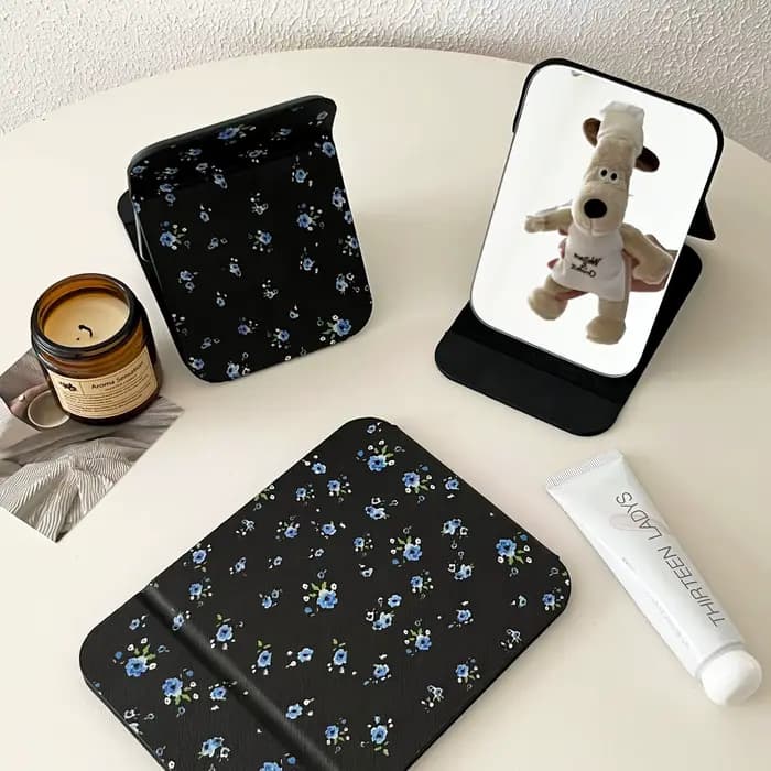 Miroir pliable Flexible, rectangulaire, noir, Cool, esthétique, Kawaii, sur pied, accessoires pour l