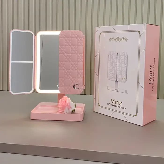 Miroir de maquillage LED à trois volets